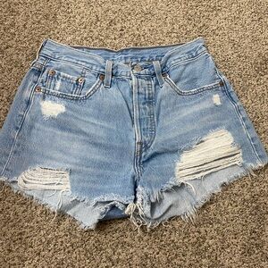 Levi's Light Blue High-Waist Distressed Denim Shorts